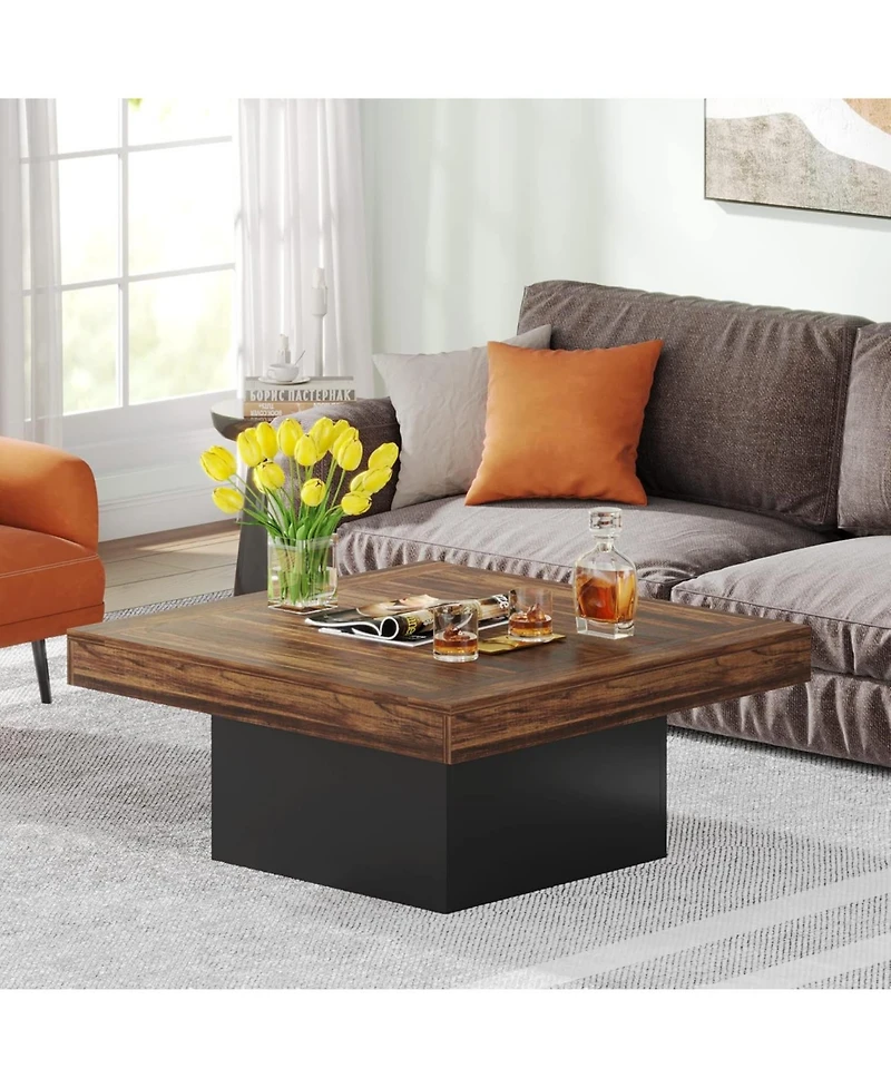 Tribesigns Led Coffee Table, Square Coffee Table Wood Low Coffee Table for Living Room