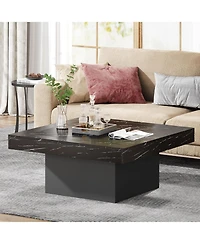 Tribesigns Led Coffee Table, Square Table Wood Low for Living Room