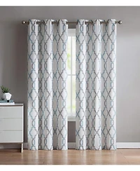 Kate Aurora 2 Piece Grommet Top Light Filtering Geometric Window Curtain Panels - 84 in. Long - Navy Blue