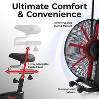 Sunny Health & Fitness Smart Customizable Air Bike Trainer, 330LB Capacity Leg + Arm Cardio Workout, with SunnyFit App Bluetooth Link