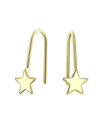 Bling Jewelry Minimalist Tiny Celestial Usa Patriotic Rock Star Threader Earrings 14K Yellow Gold