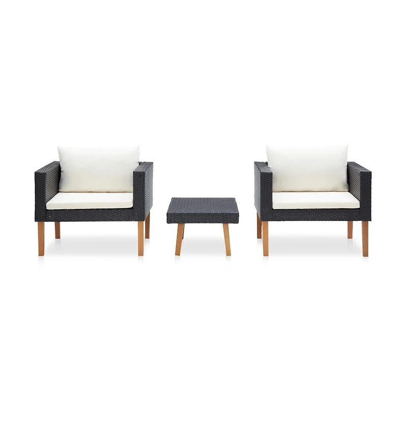 vidaXL 3 Piece Patio Lounge Set with Cushions Poly Rattan