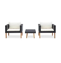 vidaXL 3 Piece Patio Lounge Set with Cushions Poly Rattan