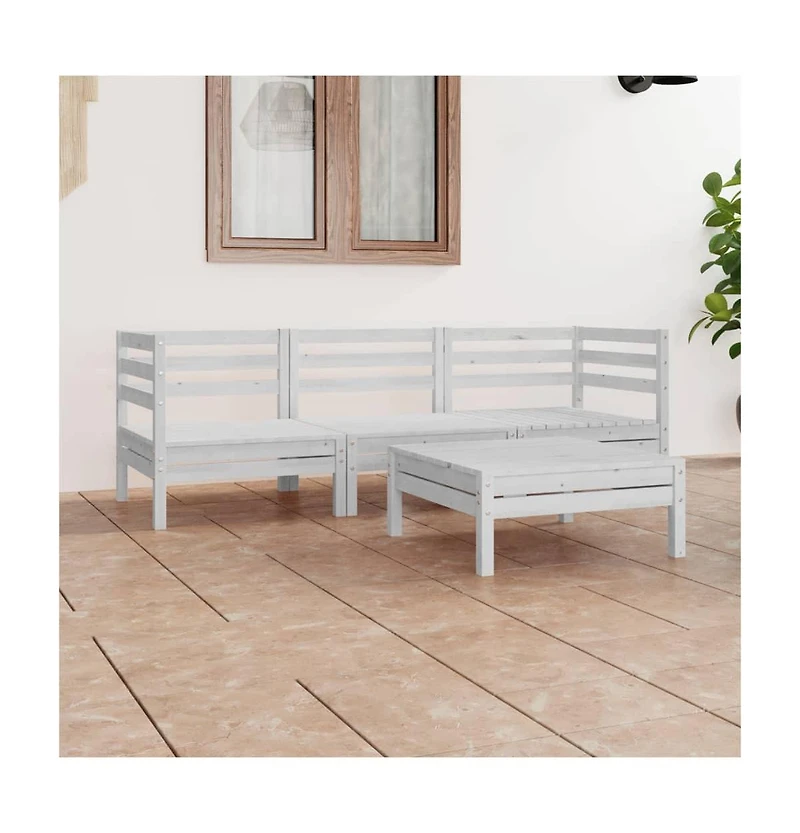 vidaXL 4 Piece Patio Lounge Set White Solid Wood Pine