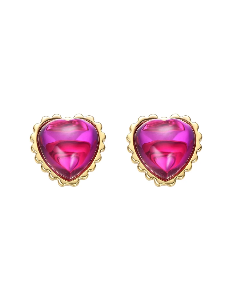 GiGiGirl Sterling Silver 14K Gold Plated Pink Sunset Heart Stud Earrings
