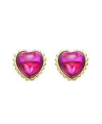 GiGiGirl Sterling Silver 14K Gold Plated Pink Sunset Heart Stud Earrings