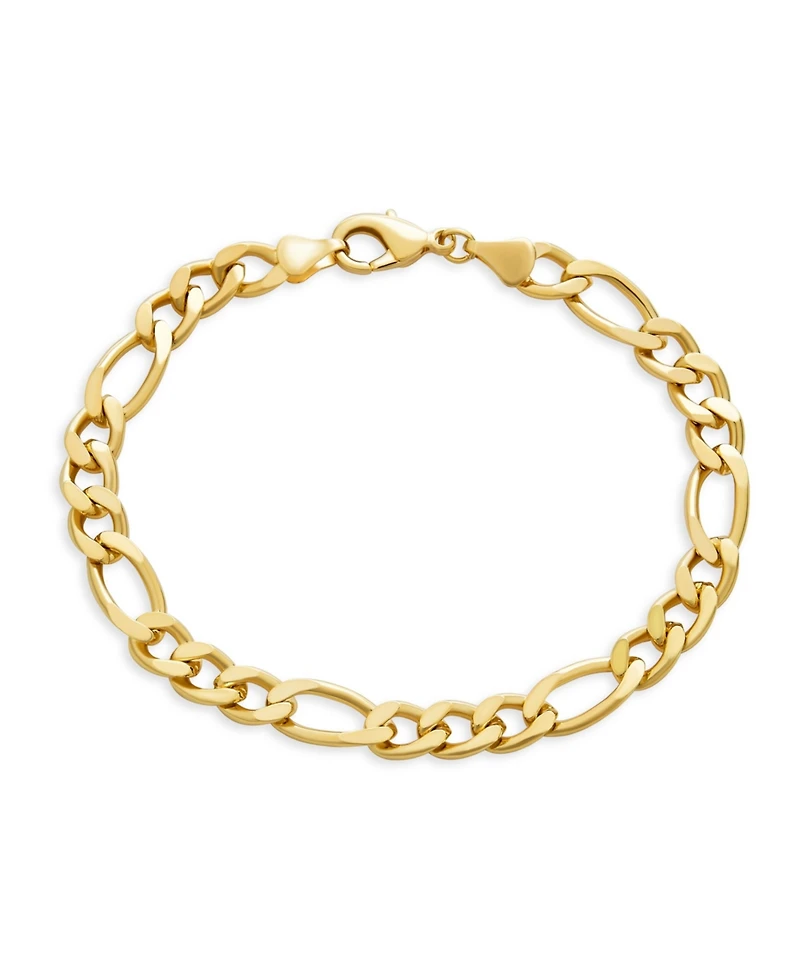 Bling Jewelry Traditional 7MM Flat Figaro Link Bracelet 180 Gauge Shinny Polished Yellow Gold Plated Brass