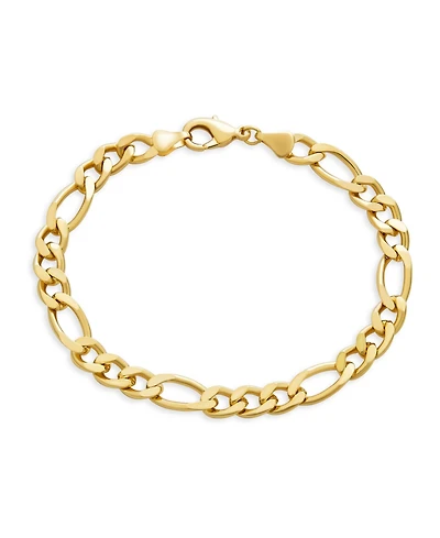Bling Jewelry Traditional 7MM Flat Figaro Link Bracelet 180 Gauge Shinny Polished Yellow Gold Plated Brass