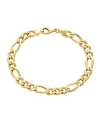 Bling Jewelry Traditional 7MM Flat Figaro Link Bracelet 180 Gauge Shinny Polished Yellow Gold Plated Brass