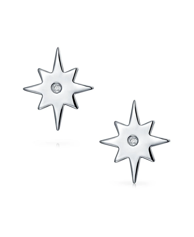 Bling Jewelry Trendy Petite Cz Accent Celestial Astrology Shinning Polaris North Star Stud Earrings .925 Sterling Silver