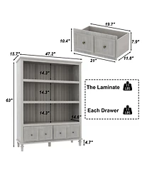 Famapy 3-Tier Open Shelves, Bookcase Accent Storage Cabinet with 2 Drawers