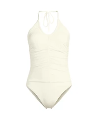 Lands' End Women's Ruched Multi-Way V-Neck Halter High Leg One Piece Swimsuit