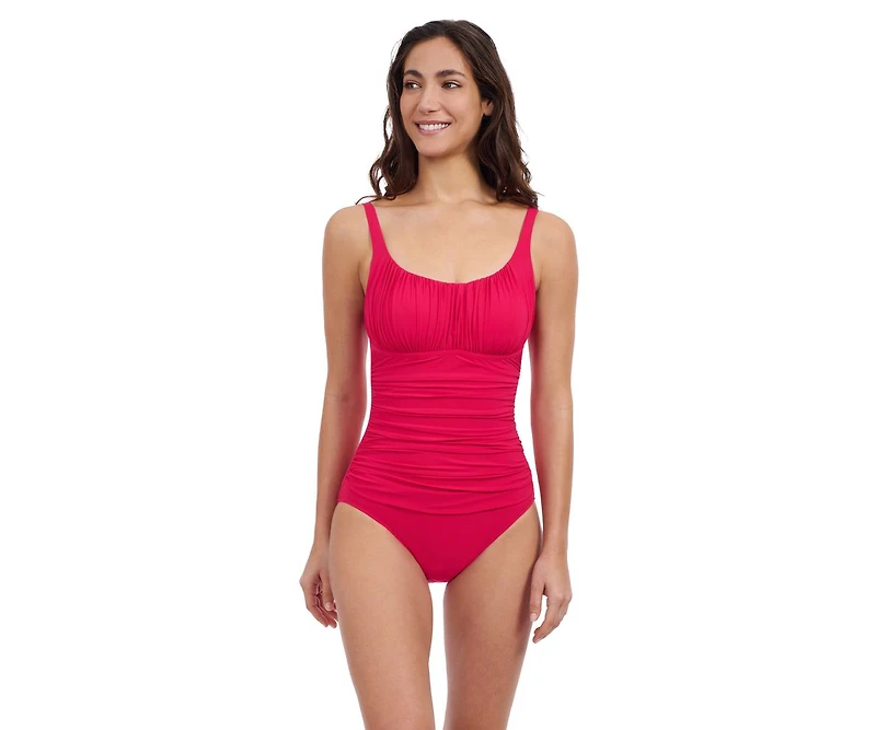 Profile by Gottex Women's Tutti Frutti Scoop Neck Shirred Bust One Piece Soft Cups Tummy Control Adjustable Straps