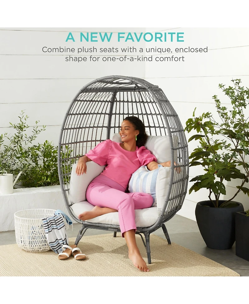 Best Choice Products Wicker Egg Chair Oversized Indoor Outdoor Patio Lounger w/ Steel Frame, 440lb Capacity