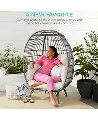 Best Choice Products Wicker Egg Chair Oversized Indoor Outdoor Patio Lounger w/ Steel Frame, 440lb Capacity