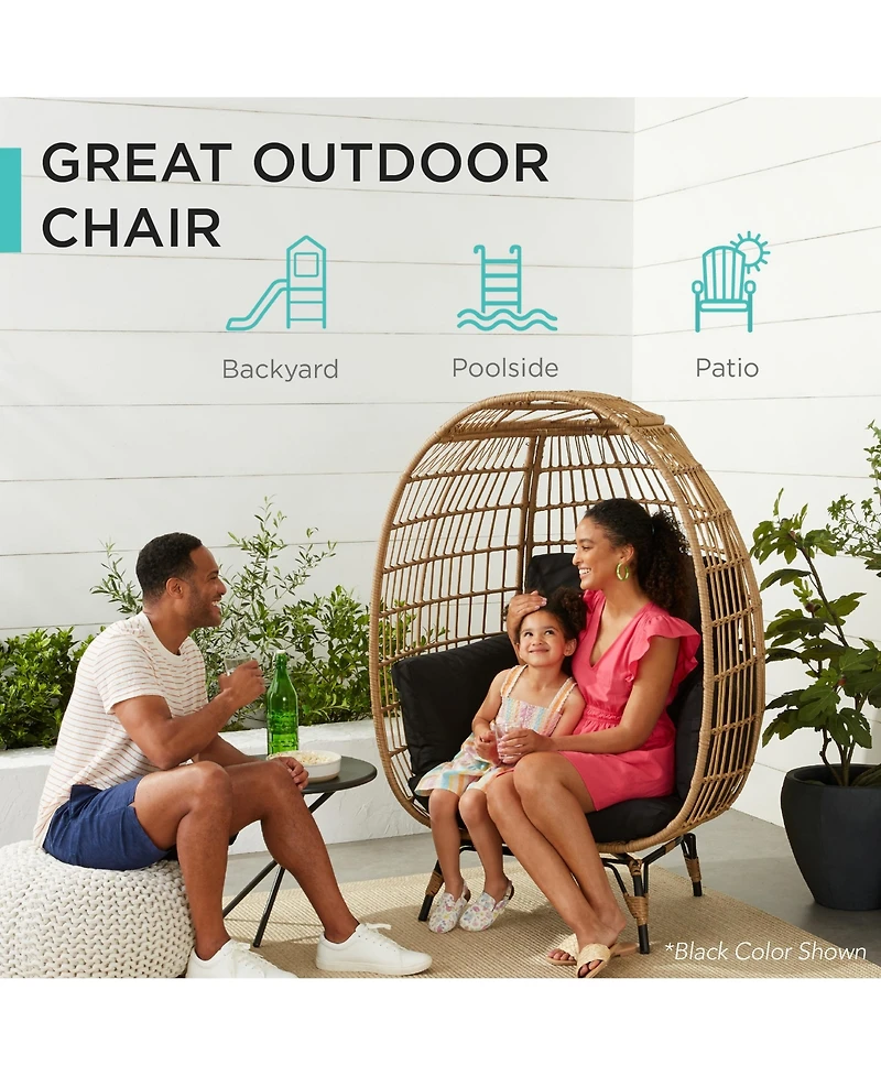 Best Choice Products Wicker Egg Chair Oversized Indoor Outdoor Patio Lounger w/ Steel Frame, 440lb Capacity
