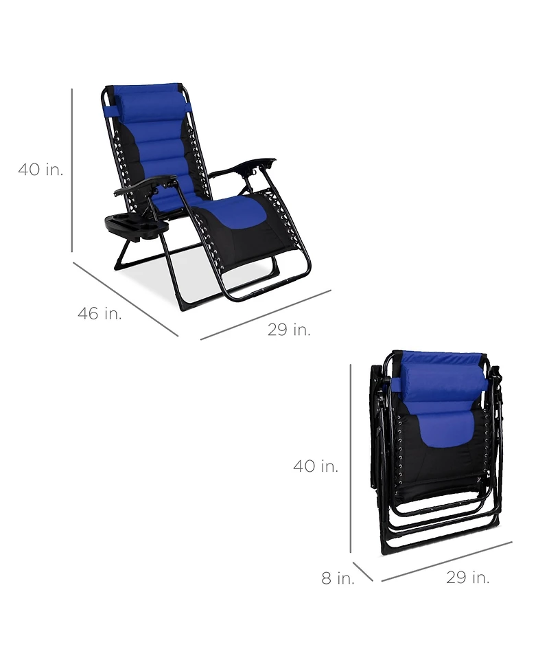 Best Choice Products Oversized Padded Zero Gravity Chair, Folding Outdoor Patio Recliner w/ Side Tray