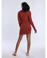 Motherhood Maternity Crew Neck Rib Knit Long Sleeve Mini Dress