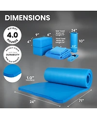 BalanceFrom Fitness 7 Piece Yoga Set with Mat, Stretch Strap, & Knee Pad, Blue