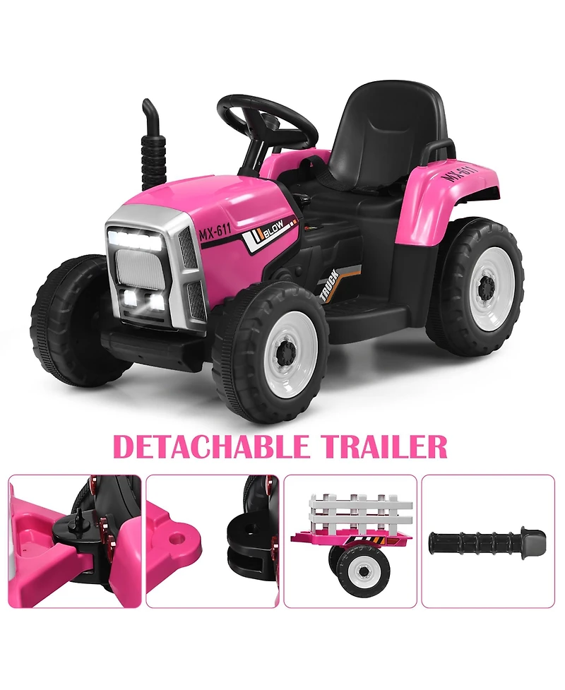 12V Kids Ride On Tractor with Trailer Ground Loader w/ Rc & Lights