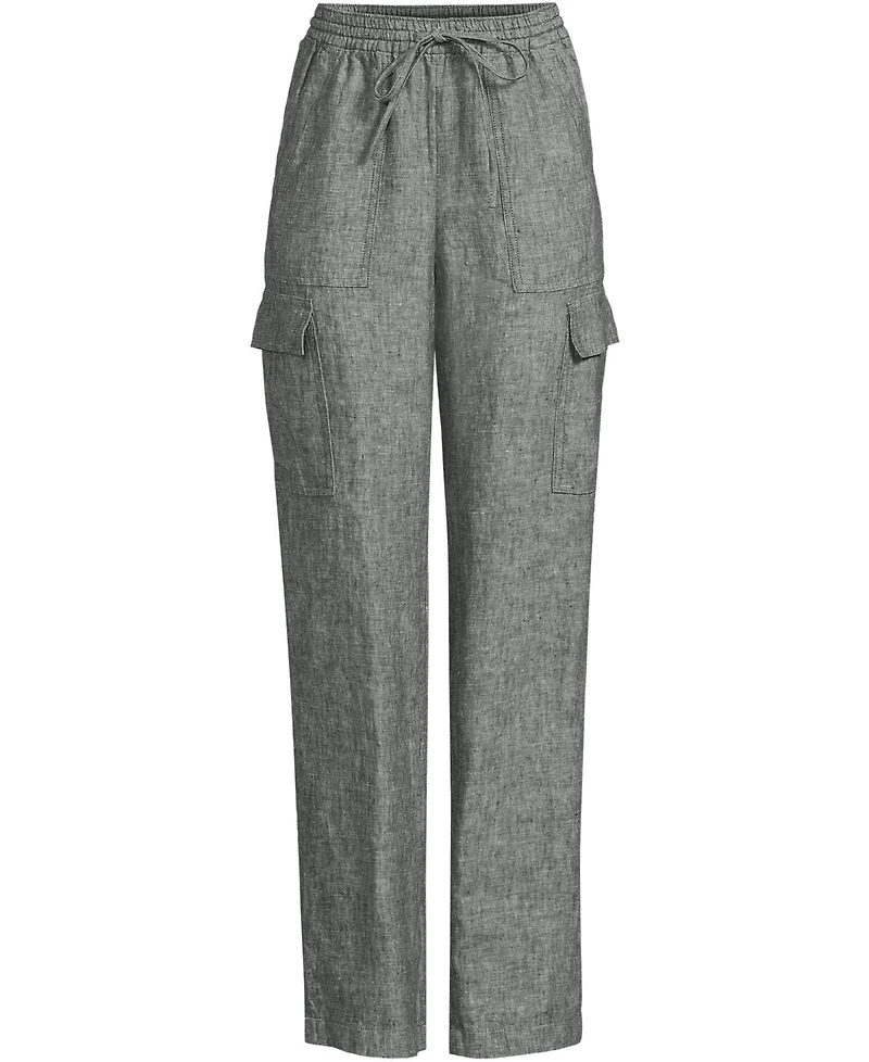 Lands' End Women's High Rise Drawstring Linen Cargo Pants