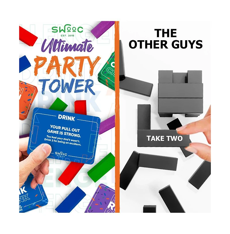 Ultimate Party Tower - 100 Original Commands, 60 Blocks & 1000's of Hilarious Rule Combinations - Fun Party Games
