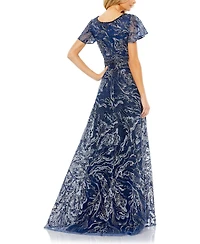 Mac Duggal Women's Embellished Illusion Butterfly Sleeve A-Line Gown