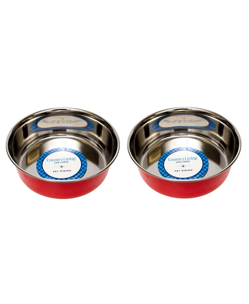 Country Living Set of 2 Heavy Gauge Stainless Steel Dog Bowls - Non-Skid, Durable & Rust-Resistant, Perfect for Food Water