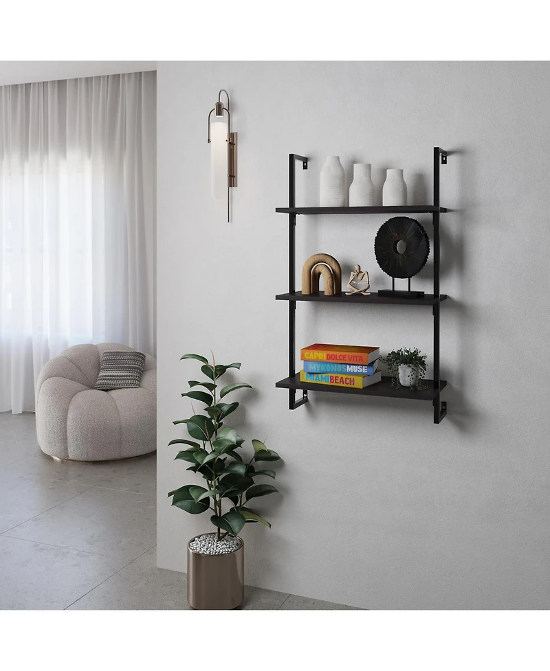 Madera Industrial -Shelf Wood Wall-Mounted Open Ladder Bookcase