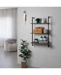 Madera Industrial 3-Shelf Wood Wall-Mounted Open Ladder Bookcase, Metal Frame