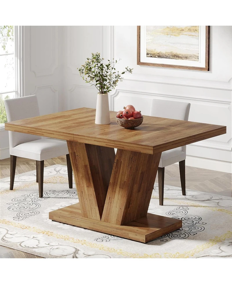 Tribesigns 47-Inch Dining Table for 4, Walnut Brown Kitchen Dinner Table with Heavy Duty Pedestal, Farmhouse Wooden Eating Table