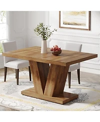 Tribesigns 47-Inch Dining Table for 4, Walnut Brown Kitchen Dinner Table with Heavy Duty Pedestal, Farmhouse Wooden Eating Table
