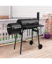 Slickblue Barrel Charcoal Grill with Offset Smoker for Smoky Bbq Flavors