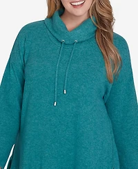 Ruby Rd. Plus Size Cowl Neck Hatchi Knit Top with Drawstring