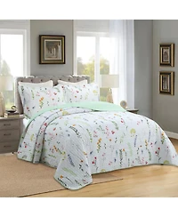 MarCielo 3 Piece Printed Floral Quilt Set Lightweight Bedspread Set King