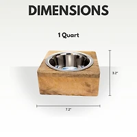 Country Living Elegant Stainless Steel Dog Bowl with Square Mango Wood Holder, Perfect for Modern Pet Homes – 1 qt