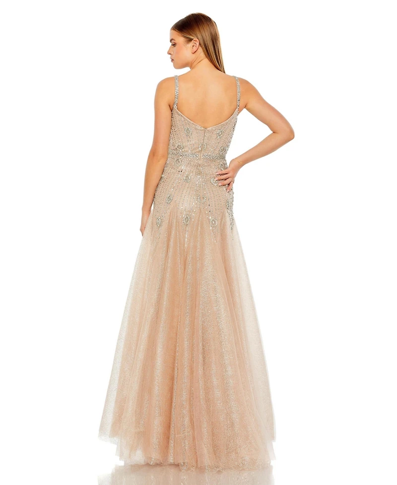 Mac Duggal Women's Slim Strap Embellished Bustier Gown
