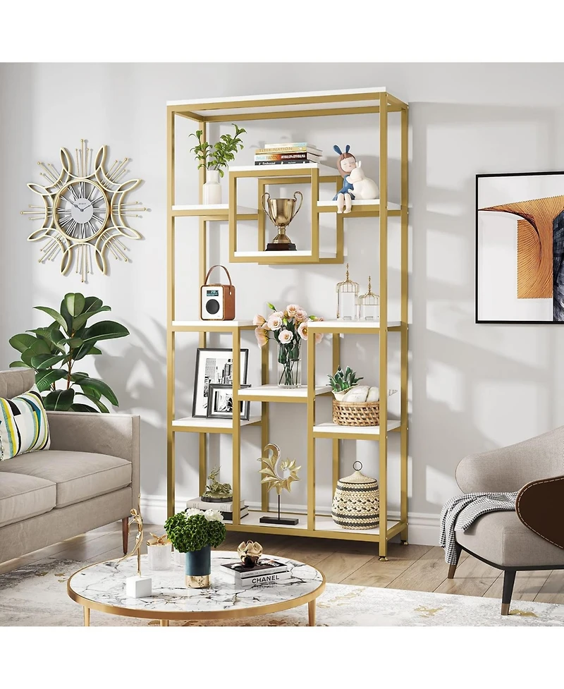 Tribesigns 71" Gold Bookshelves Set of 2, 11-Tier Large Tall Open Display Bookshelf, Geometric Cubed Etagere Bookcase, Modern Book Shelf, Gold &