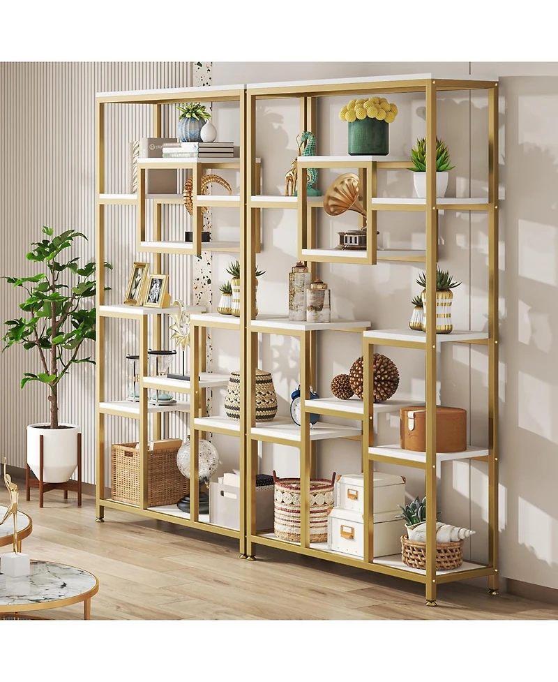 Tribesigns 71" Gold Bookshelves Set of 2, 11-Tier Large Tall Open Display Bookshelf, Geometric Cubed Etagere Bookcase, Modern Book Shelf, Gold &