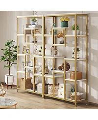 Tribesigns 71" Gold Bookshelves Set of 2, 11-Tier Large Tall Open Display Bookshelf, Geometric Cubed Etagere Bookcase, Modern Book Shelf, Gold &