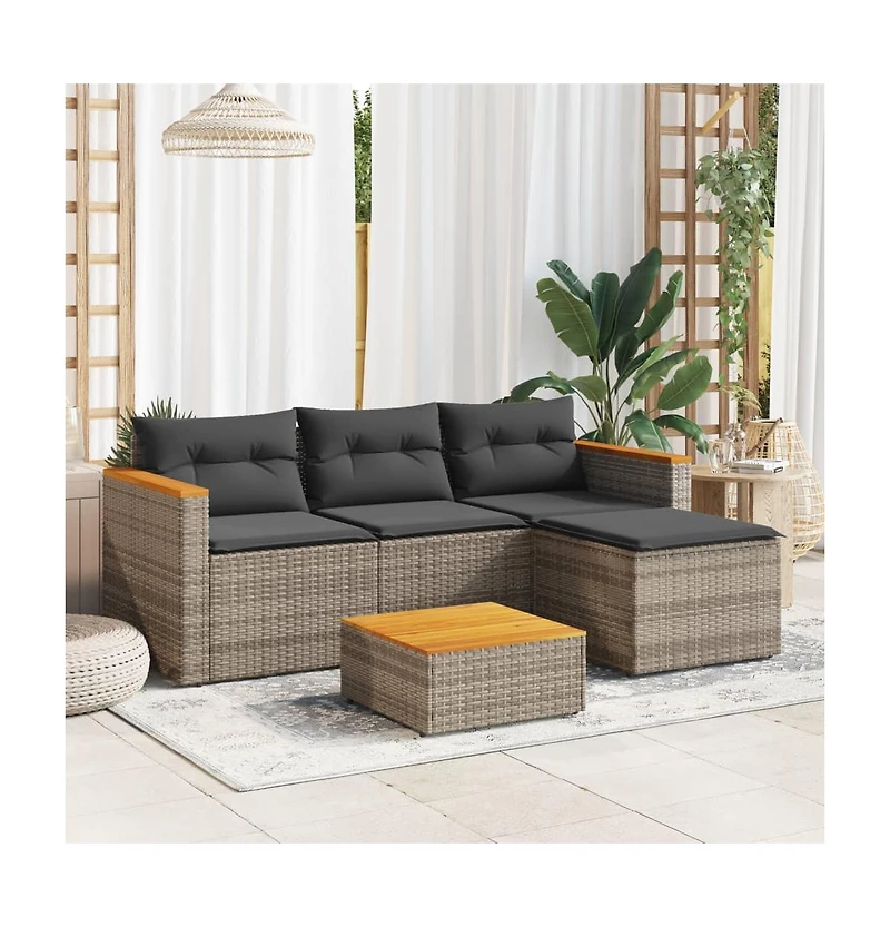 vidaXL 3 Piece Patio Sofa Set with Cushions Gray Poly Rattan