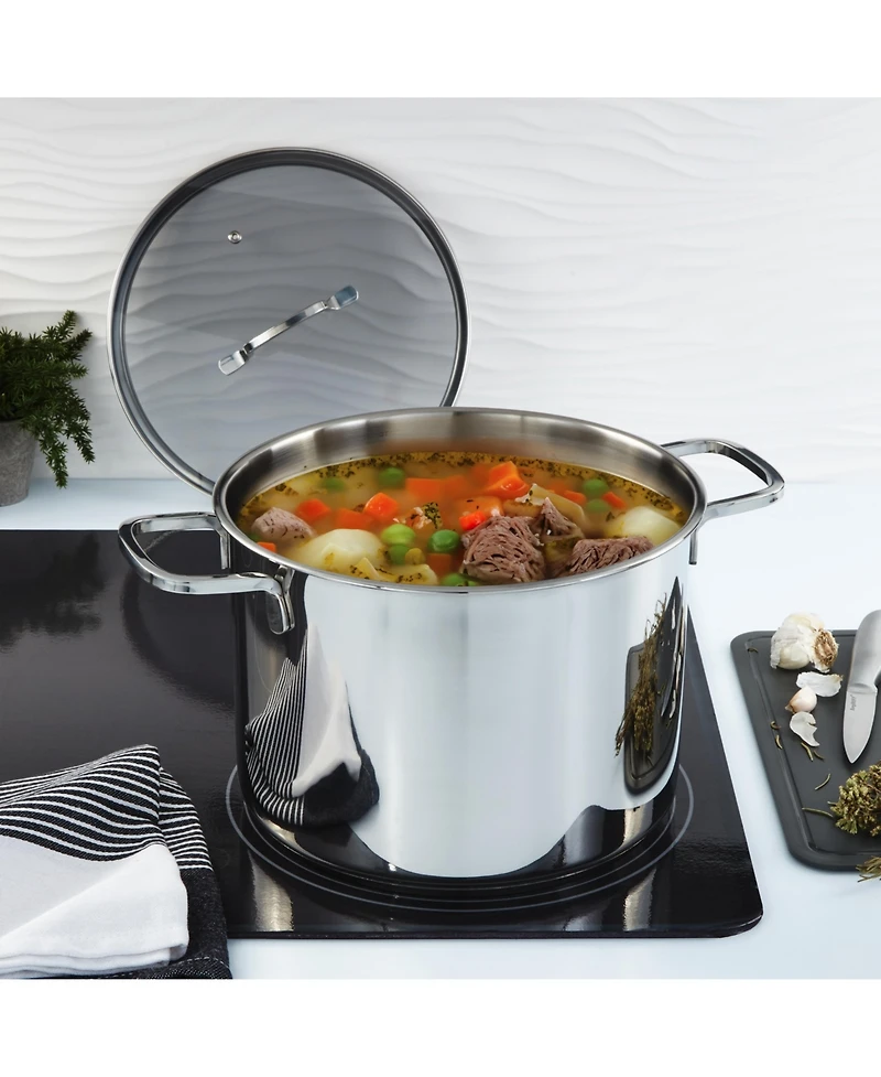 BergHOFF DiNA Helix Recycled 18/10 Stainless Steel 10.25" Stockpot 10.6qt., Glass Lid