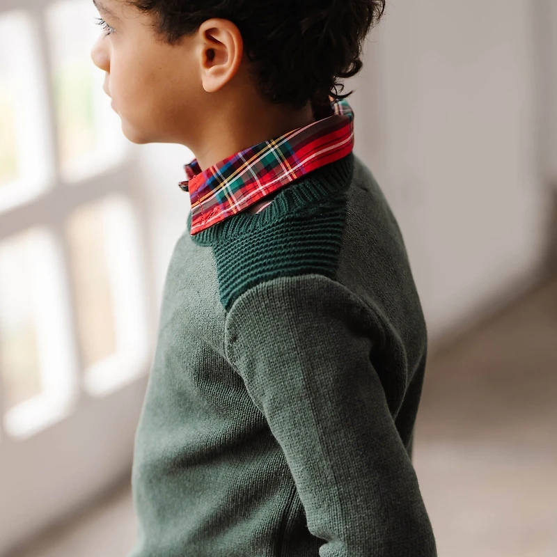 Hope & Henry Boys Organic Long Sleeve Shoulder Detail Crew Neck Pullover Sweater