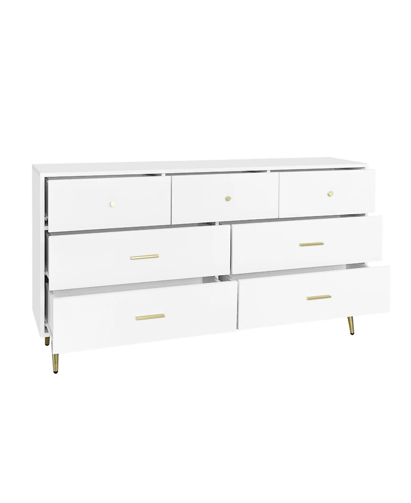 Modern Chest of Drawers – 7-Drawer Dresser with Golden Handles & Legs, Stylish Storage for Bedroom