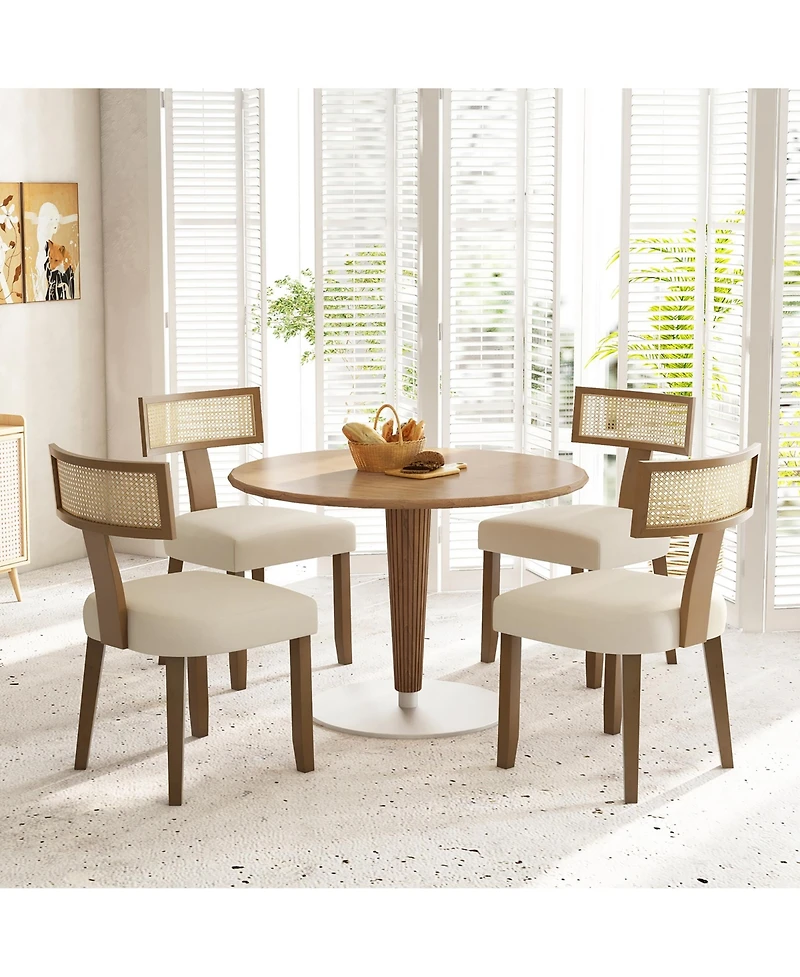 Gymax Set of 4 Dining Chairs Armless Side Chairs w/ Curved Rattan Backrest for Kitchens
