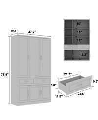 Famapy 8-Shelf White Wood Standard Bookcase with Shelves,Drawers