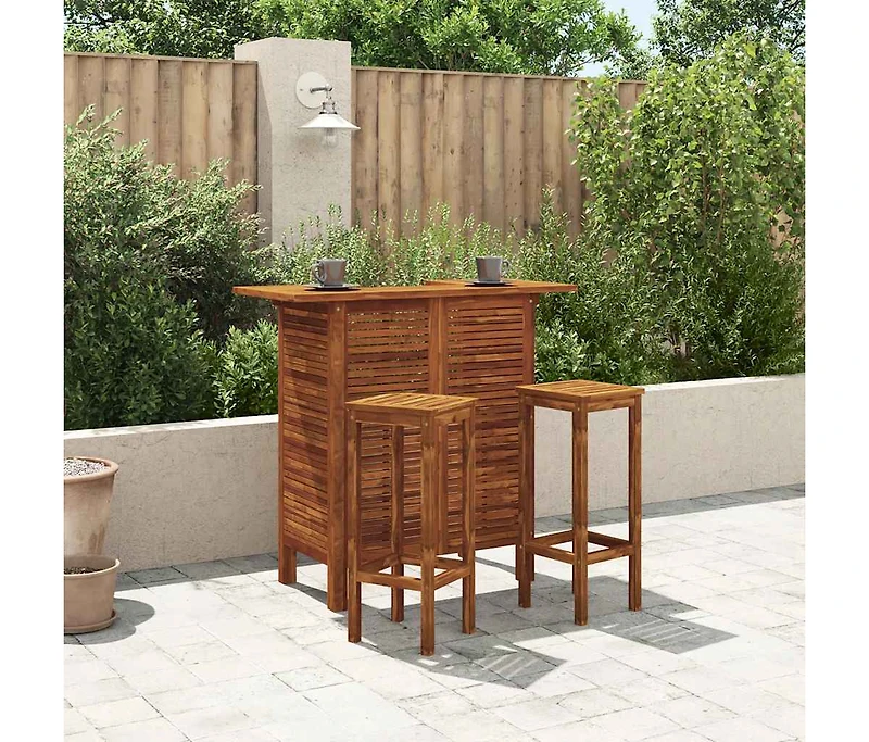 3 Piece Bar Table and Chair Set Solid Acacia Wood