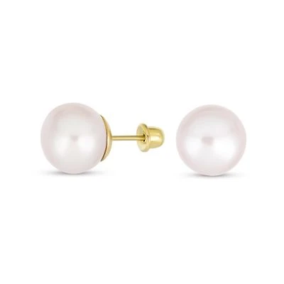 Bling Jewelry Traditional Tiny Minimalist Cz Accent 10K Gold White Freshwater Cultured Button Pearl Stud Earrings Secure Screw Back
