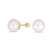 Bling Jewelry Traditional Tiny Minimalist Cz Accent 10K Gold White Freshwater Cultured Button Pearl Stud Earrings Secure Screw Back