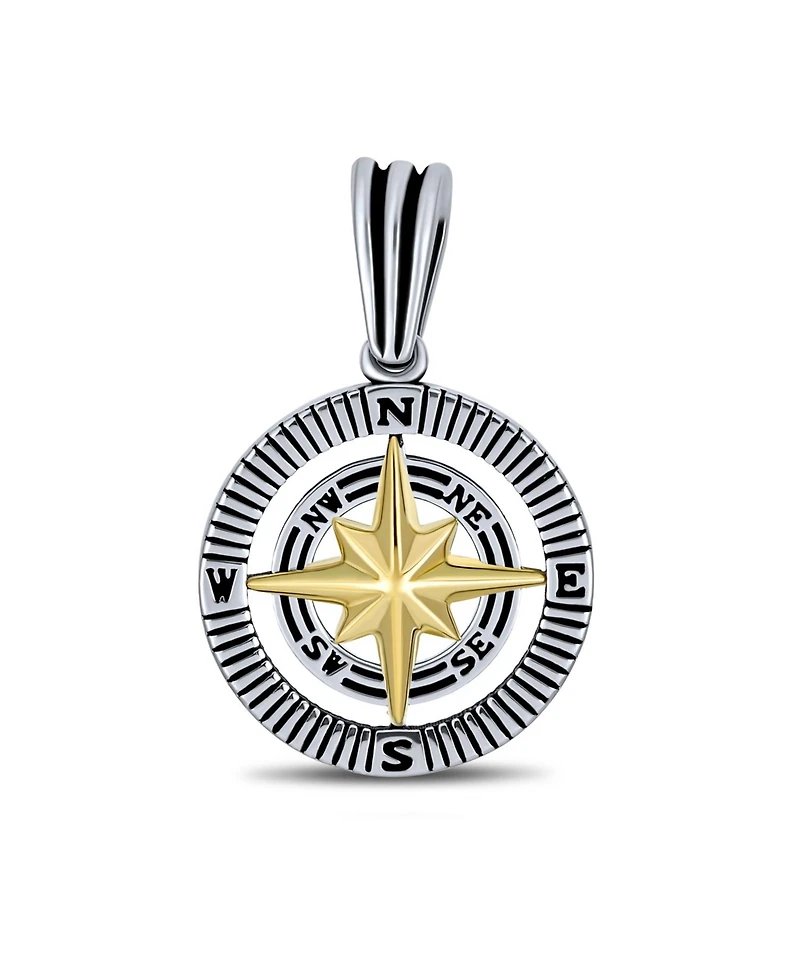 Bling Jewelry Viking Disc Medallion Black Gold Plated Compass Pendant Necklace Sterling Silver Chain